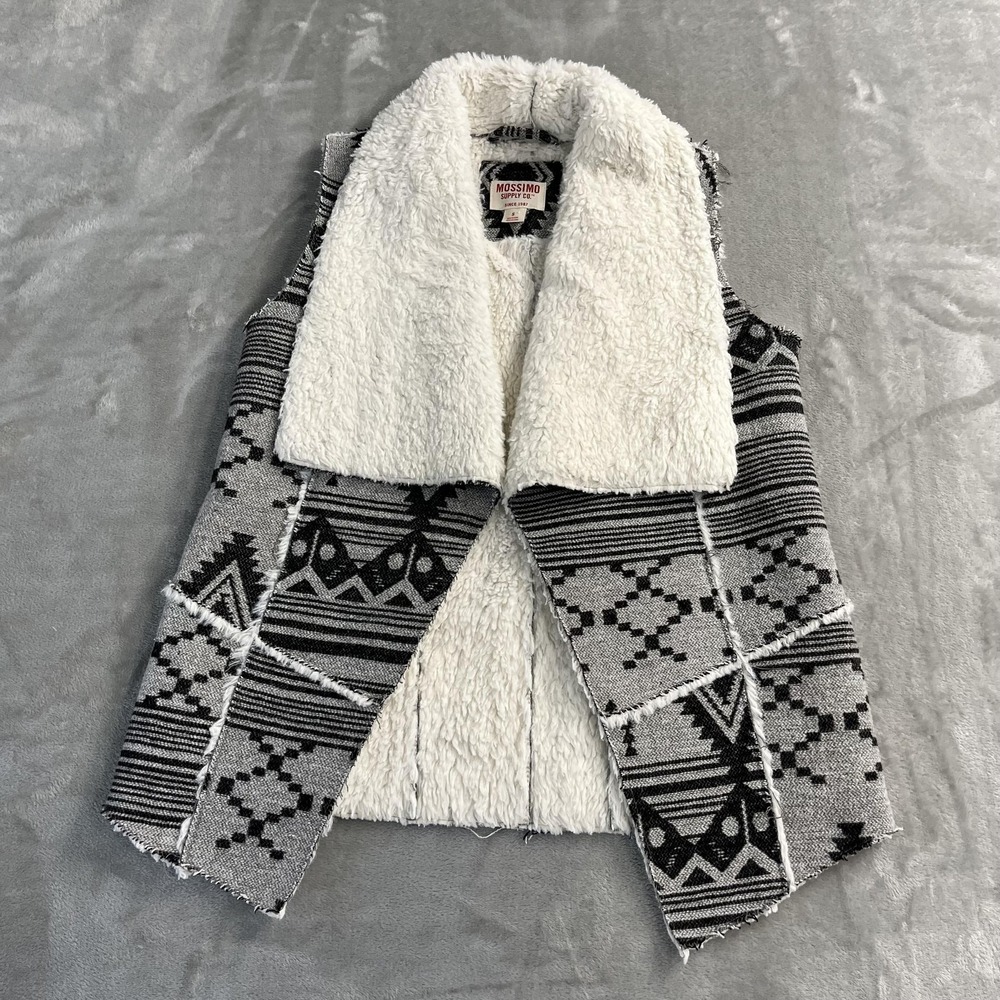 Mossimo Vest Womens Small Gray Sherpa Lined Open Southwestern Tribal Y2K